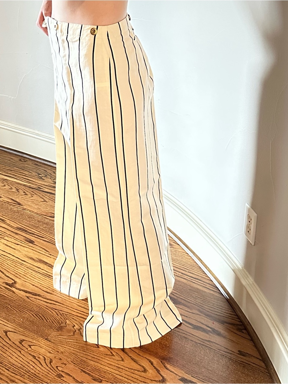 RALPH LAUREN High-Waist Wide Leg Striped Linen Pants Ivory and Black🌸